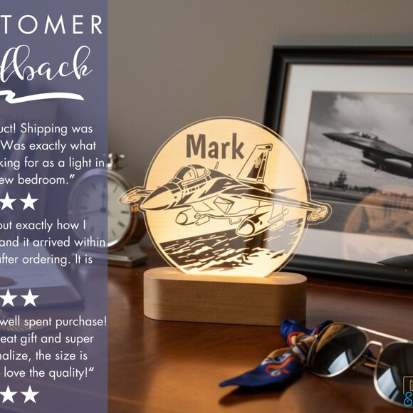 Jet Airplane Custom Name Lamp • Personalized LED Cloud Decor • Kids Gift - Picture 7 of 8